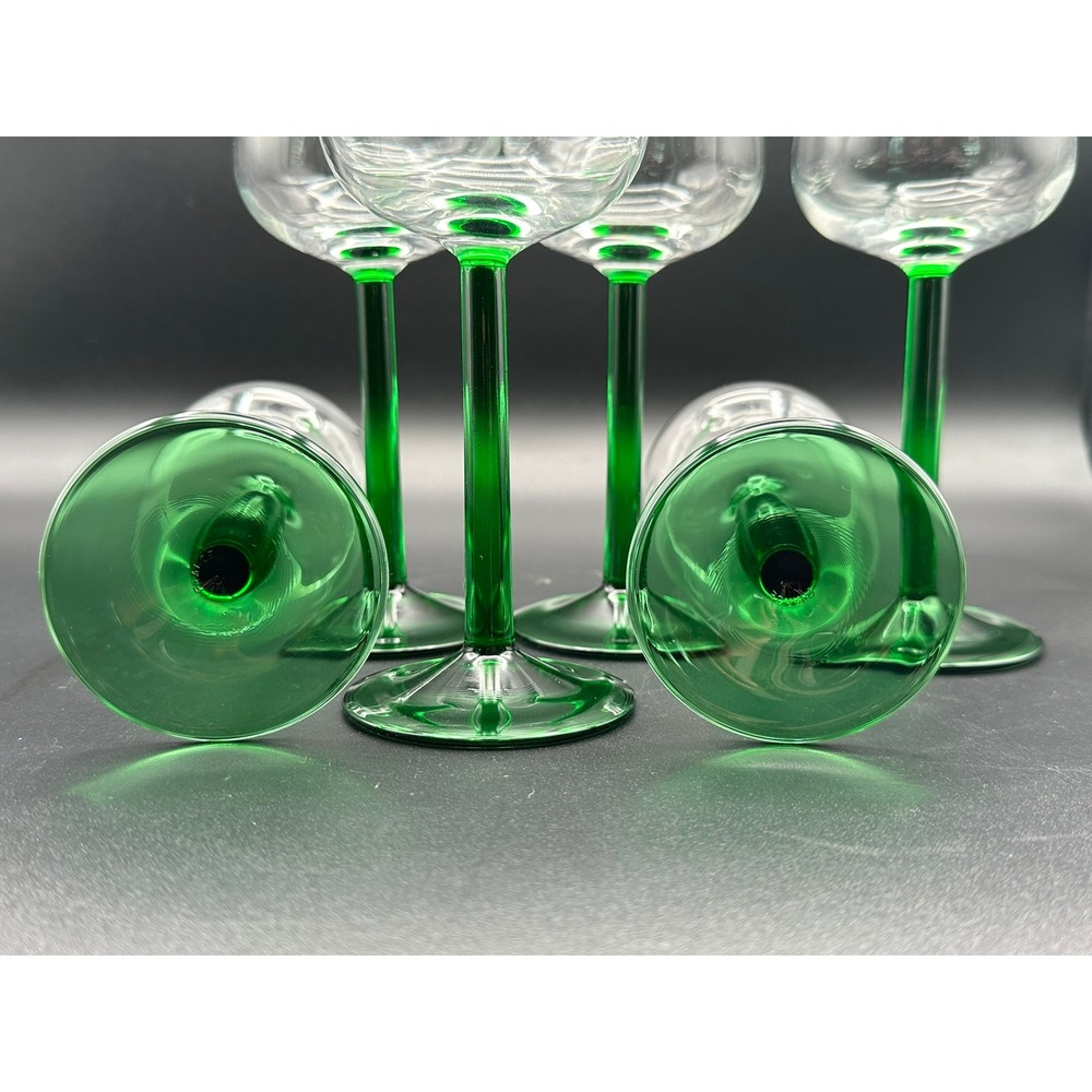 Set of 6 Vintage Luminarc Emerald Green Stem Wine Glasses France MCM Glassware - Picture 10 of 10